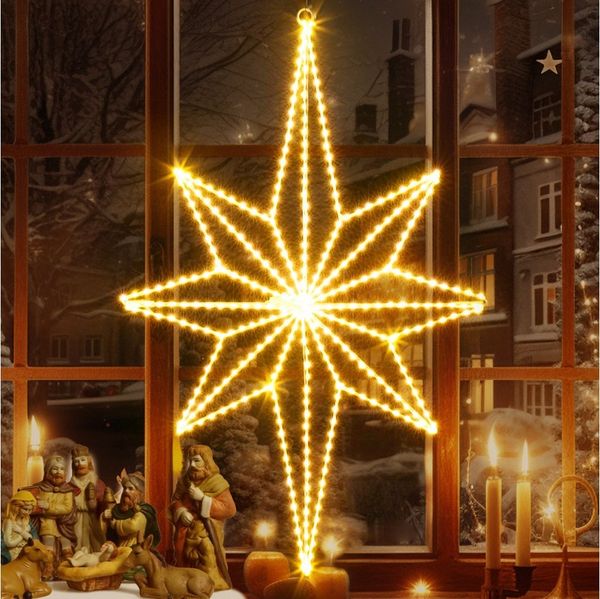 Elegear LED-Lichterkette LED Stern Fensterdeko, Warmweiß weihnachtsdeko, Faltbar, mit 3m Kabel, 62×39cm Bethlehemstern, 360 LEDs, IP20, inkl. Haken & Kabelbinder