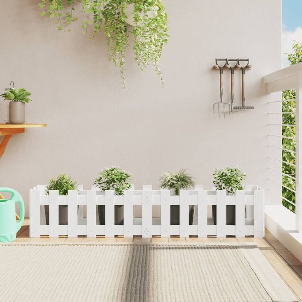 vidaXL Hochbeet Lattenzaun-Design Weiß 150x30x30 cm Massivholz Kiefer 832488