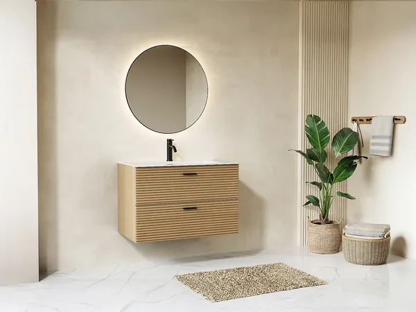 Vente-unique - SARONE Waschbeckenmöbel Holz, Platte Beige - B 46 cm x H 55 cm x L 80 cm