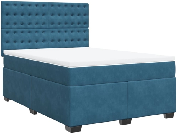 vidaXL Boxspringbett mit Matratze Blau 140x190 cm Samt 3290922
