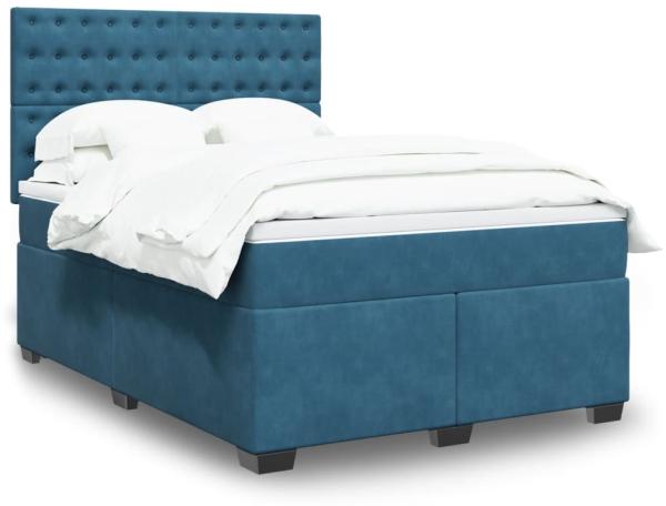 vidaXL Boxspringbett mit Matratze Blau 140x190 cm Samt 3290922