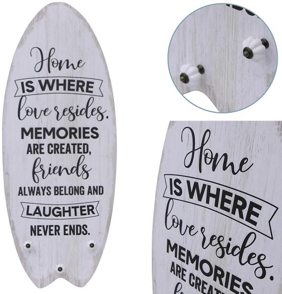 Plankenschild Surfboard 100 cm mit Kleiderhaken Holzbild Home Surfbrett Wandbild Garderobenhaken Jackenhaken Kleiderhaken Wandbilder Holz Wanddekoration Wandschild