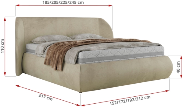 Polsterbett mit Lattenrost, Doppelbett Bettkasten, Bettgestell mit Gasdruckfeder Foam Matratze - CAELA CLASSIC - 200 x 200 cm - Beige Velvet - MIRO LUX Bild 4