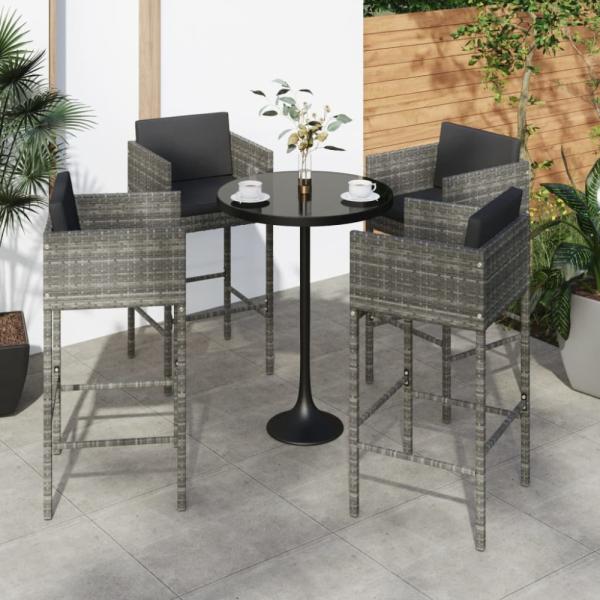 vidaXL Barhocker 4 Stk. mit Kissen Grau Poly Rattan 316661