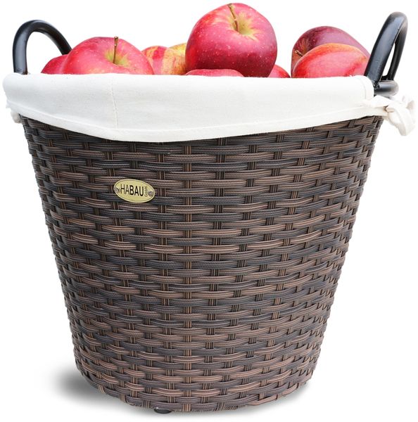 HABAU Holzkorb mit Stoffeinsatz, 42 cm, Braun, aus Polyethylen, mit Metallrahmen