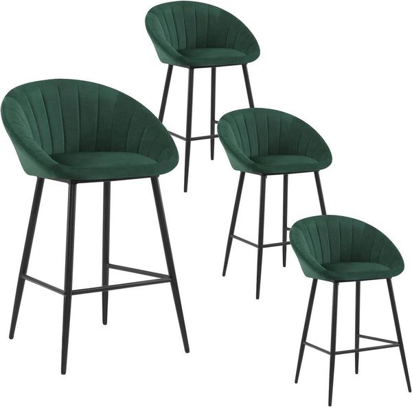EUGAD Barhocker (4 St, 4er), gepolstert, Samt, mit Metallbeinen, Fußstütze