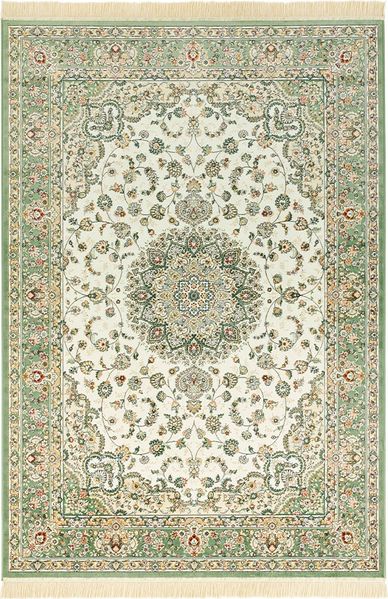 Orientalischer Samt-Teppich Fransen Antik Nain Ivory Grün - 160x230x0,5cm