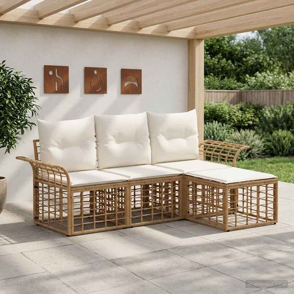 vidaXL Outdoor-Sofagarnitur 4 pcs Natürlich und Cremweiß Polyester 3437676