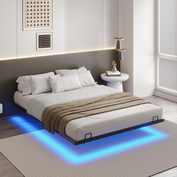 MSMASK Metallbett Schwebebett Bettgestell mit LED-Beleuchtung (Ohne Matratze), 180x200cm