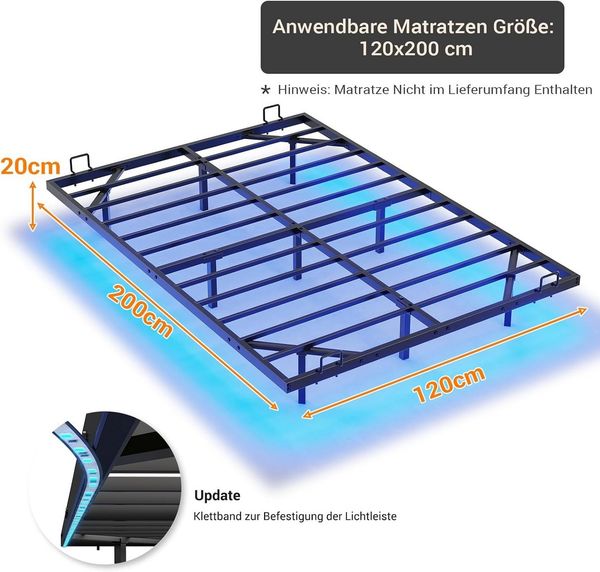 MSMASK Metallbett Schwebebett Bettgestell mit LED-Beleuchtung (Ohne Matratze), 180x200cm
