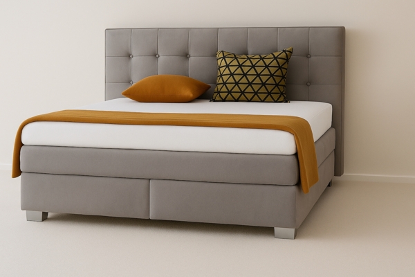 A&J MöbelLand Boxspringbett VERONA 120 x 200 cm mit zwei 7-Zonen-Taschenfederkernmatratzen und gepolstertem Kopfteil. Farbe: Hellgrau