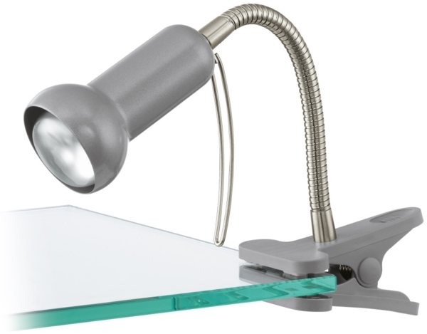 Eglo 81265 Klemmleuchte FABIO Stahl, Kunststoff silber E14 max. 1X40W H:30cm mit Kabelschalter