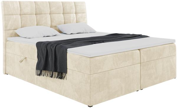MEBLINI Boxspringbett DRAGO 160x200 cm mit Bettkasten - H4/Beige Samt Polsterbett - Doppelbett mit Topper & Taschenfederkern-Matratze