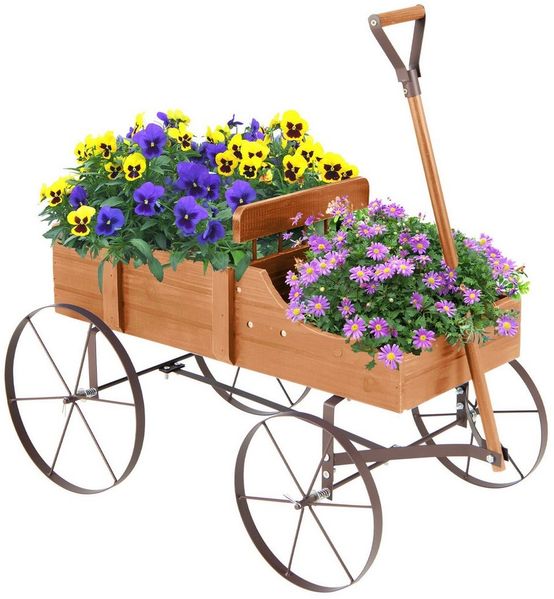 COSTWAY Blumenständer, Pflanzwagen mit 4 Metallrädern & Griff, 62x34x60cm