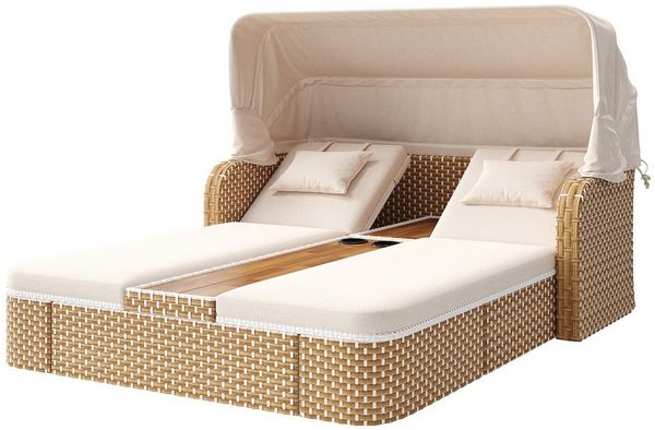 i@home Gartenlounge-Set Relaxsessel, (3-tlg, Garten-Liegestuhl mit Markise), Wetterfeste Terrassenmöbel, geeignet für Balkone und Gärten