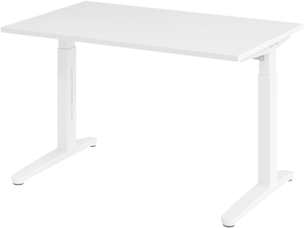 bümö manuell höhenverstellbarer Schreibtisch 120x80 in weiß, Gestell in weiß - PC Tisch höhenverstellbar & klein, höhenverstellbarer Tisch Büro, kleiner Computertisch verstellbar, X12-W-WW