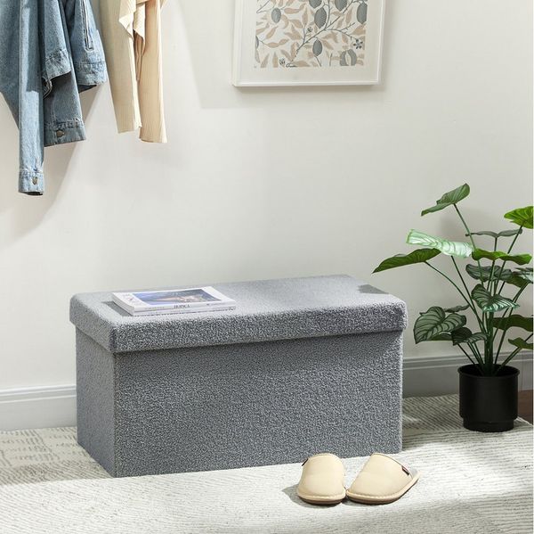HOMCOM Sitzbank mit Stauraum faltbar Polsterbank mit Samtoptik (Sitztruhe, 1-St, Truhenbank), für Wohnzimmer Schlafzimmer Flur 76 x 38 x 38 cm, Dunkelgrau