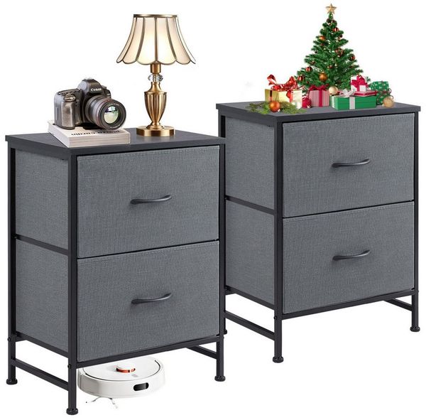 IDEASY Schubkastenkommode Schminktisch, Nachttisch, Kommode (2er-Set) mit 2 Stoffschubladen (Schnellmontagemöbel, Metallrahmen, Stoffschrank, Geeignet für Schlafzimmer Büro Garderobe Eingang Flur Kinderzimmer), Kleiderorganizer mit Griffen Lagerschrank...