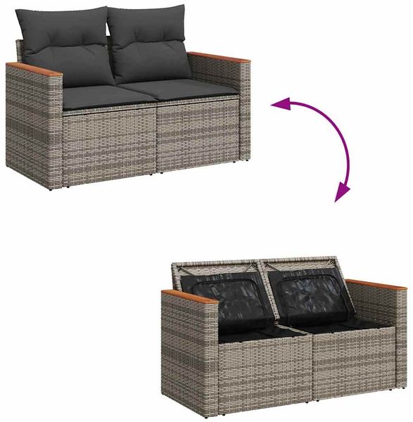 vidaXL Gartensofa-set mit Kissen 12 pcs Grau Poly-Rattan 3364978 Bild 12