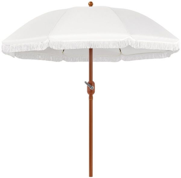 Yaheetech Sonnenschirm mit Quasten ∅215/242cm, Gartenschirm mit Kurbelsystem Neigbar für Außenbereich