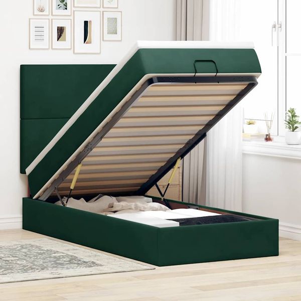 vidaXL Ottoman-Bett mit Matratzen Dunkelgrün 80x200 cm Samt 3313364