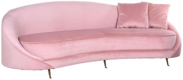 Casa Padrino Luxus Samt Sofa Rosa / Gold 240x100 x H. 77 cm - Gebogenes Wohnzimmer Sofa mit 2 dekorativen Kissen - Luxus Wohnzimmer Möbel