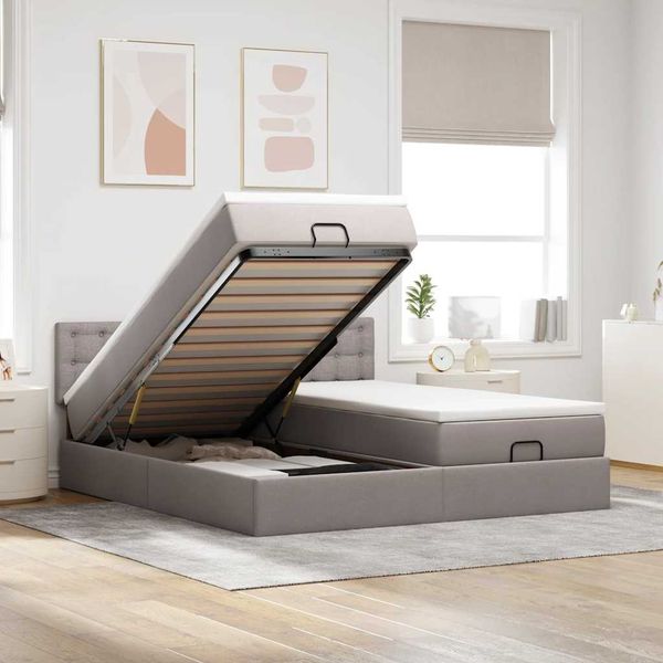 vidaXL Ottoman-Bett mit Matratzen Taupe 180x200 cm Stoff 3312040