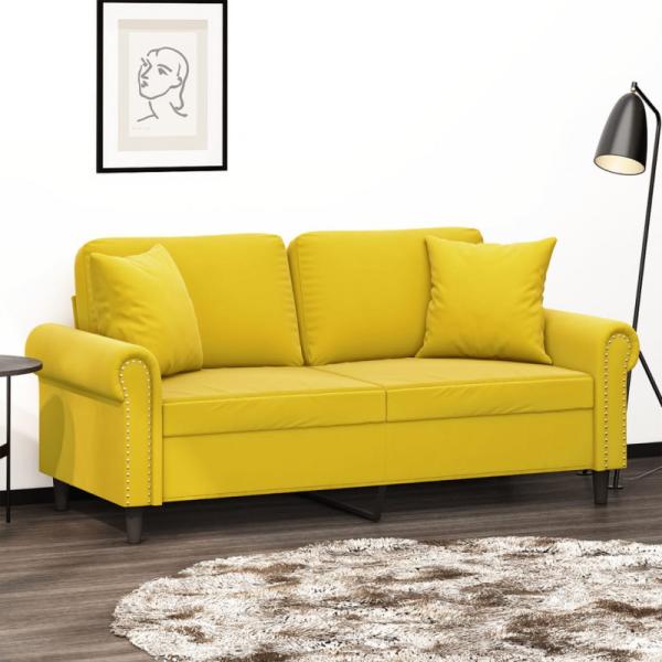 2-Sitzer-Sofa mit Zierkissen Gelb 140 cm Samt (Farbe: Gelb)