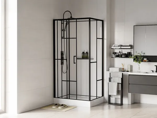 Vente-unique - GAVILA Duschkabine MetallGlas SchwarzWeiß - B 80 cm x H 200 cm x L 110 cm