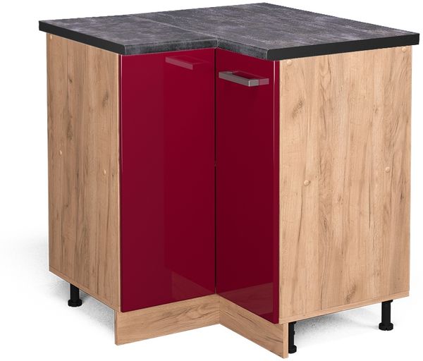 Eckunterschrank R-Line Rot Hochglanz 75.6 cm , AP Anthrazit Vicco