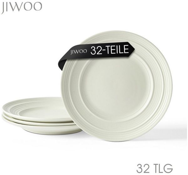 JIWOO Teller 4er Ø21,4cm, Salatteller Frühstücksteller Pastateller Dessertteller, (32 St), Keramik Hochwertiges Tellerset Weiß Mikrowellen spülmaschinenfest