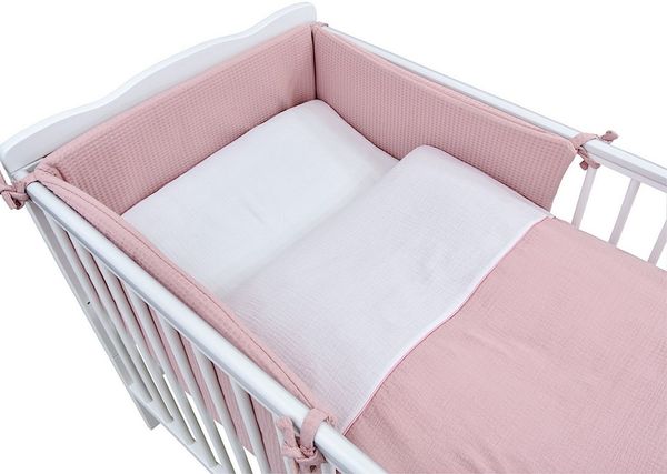 Baby-Delux Babybettwäsche Baby Bettwäsche Set 4-Tlg. Nestchen Waffelpique, Baumwolle, 4 teilig, Bettset für Babybetten 140x70 & 120x60 Musselin