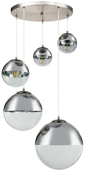 Hängeleuchte, 5-Flammig, Glaskugeln, chrom, klar, H 150 cm