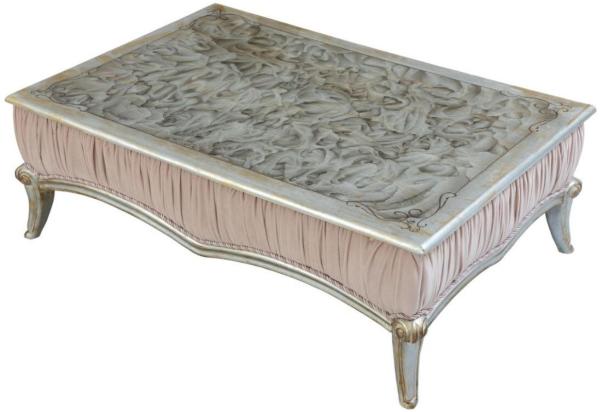 Casa Padrino Luxus Barock Couchtisch Rosa / Silber / Schwarz / Gold 80 x 50 x H. 50 cm - Eleganter Wohnzimmertisch im Barockstil - Barock Möbel