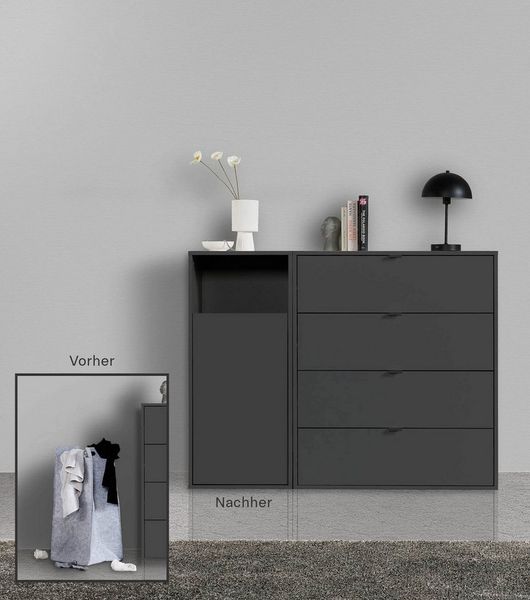 mokebo Wäscheschrank Der Wäschehüter (1-türig) Wäschekorb oder Wäschesammler mit Magnetverschluss in Schwarz