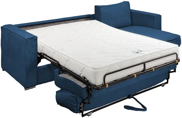 Vente-unique - LORETO Sofa SamtStoff Blau - B 223 cm152 cm x H 90 cm x L 298 cm Bild 4