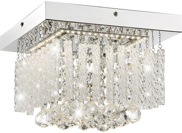 LED Deckenlampe, Chrom, Glasstäbe, Kristalle, quadratisch