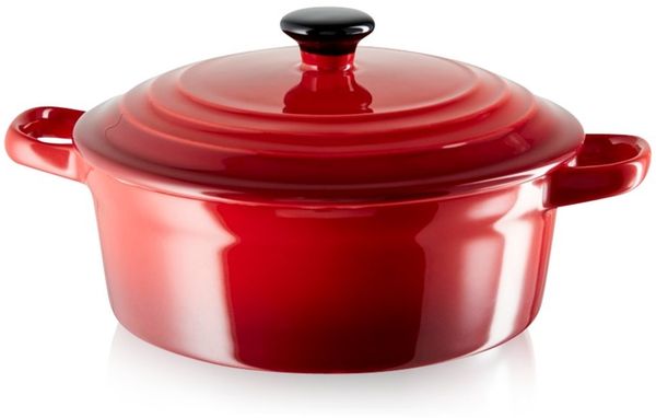 KHG Auflaufform mit Deckel, Rot 0,5 Liter klein, Steingut, ofenfest bis 200°C, mikrowellenfest