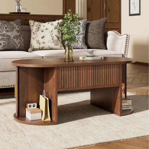 MODFU Couchtisch 100x40,5x50 cm mit Höhenverstellbarer Wohnzimmertisch (Packung, 1-St, Kombination aus offenem Regal & Schiebetür), Ideal für Homeoffice & kleine Wohnungen
