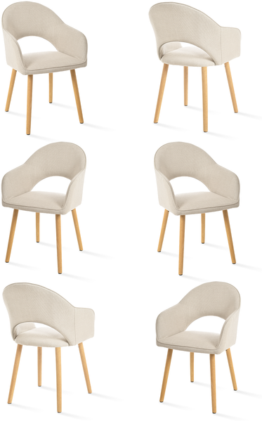 GOEURVANT 1316 Esszimmerstühle 6er-Set, Webstoff - Beige