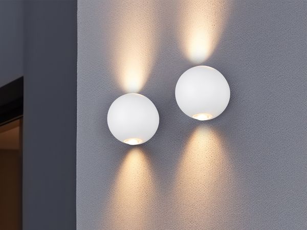 2er Set LED Außenwandleuchten Up and Down, Kugel in Weiß Ø 10cm