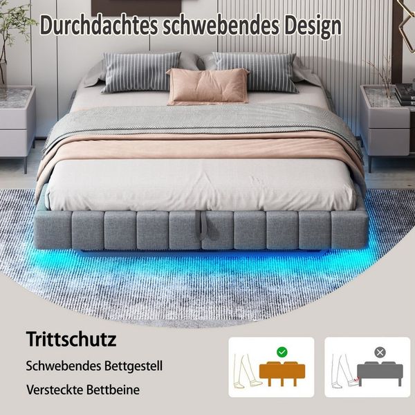 OKWISH Polsterbett Kinderbett Stauraumbett (mit Stauraum und LED-Beleuchtung, ohne Kopfteil, Luftdruck-Lagersystem, Robuster Metallrahmen für 250 kg Belastbarkeit, 140x200cm), ohne Matratze