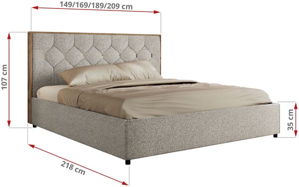 Polsterbett mit Bettkasten LARINO CLASSIC 180 x 200 cm Lattenrost und Gasdruckfedern, stabiles Bettgestell, modernes Design Pocket Matratze - Hellgrau Strukture - VIRE LUX Bild 4