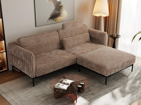 L - förmige Ecke mit Metallbeine, lose Kissen und Taschenfedern, Schlafsofa - SALENTO - Braun Cord