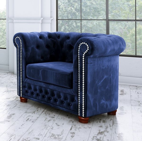 S-Style Möbel Chesterfield-Sessel Leeds aus Samt-Stoff mit Holzfüßen, mit Wellenfederung