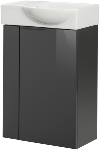 FACKELMANN SBC LUNA Gäste WC Waschtisch Set 45 cm breit, Anthrazit, Waschbecken Keramik Weiß, Türanschlag rechts