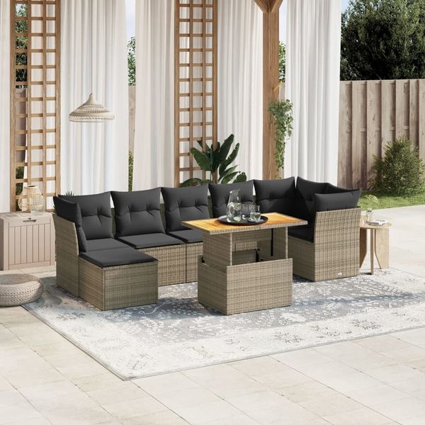 vidaXL 8-tlg. Garten-Sofagarnitur mit Kissen Grau Poly Rattan 3275489