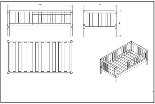 Juniorbett Karie 148x76x60 Kinderbett Massivholz Grau Bild 4
