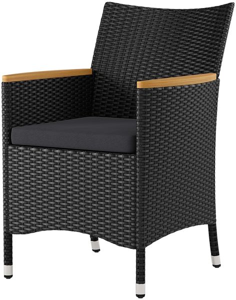 STEELSØN 'Fawaris' Polyrattan Sitzgruppe Outdoor 7-tlg, Gartenmöbel Set aus 6 Stühlen und Tisch inkl. Kissen, Akazienholz, schwarz, wetterfest für 4 Personen Bild 12