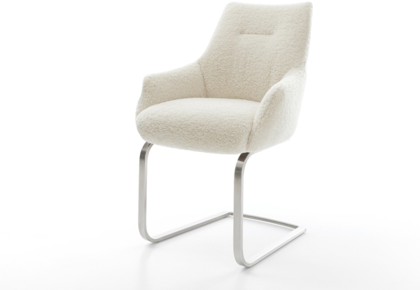 Freischwinger Alja-Flex mit Armlehnen Teddystoff Beige Freischwinger flach Edelstahl Taschenfederkern